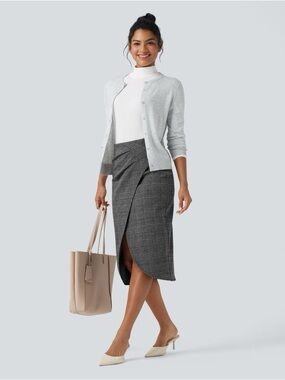 Halara High Waisted Tulip Hem Houndstooth Midi Skirt Black Gray Sz S NWT